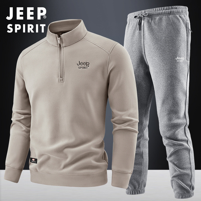 JEEP吉普冬季户外运动休闲男长袖大码运动服卫衣套装两件套