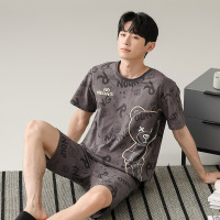 男士夏季睡衣纯棉短袖短裤全棉卡通套装薄款青年可外穿男款家居服
