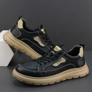 男鞋秋季新款百搭英伦休闲皮鞋男士真皮板鞋厚底轻便一脚蹬鞋