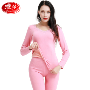 浪莎保暖内衣女加绒加厚秋冬美体修身打底秋衣秋裤女士打底衫 单件上衣-红色