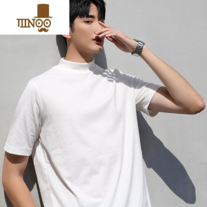YANXU打底衫小半高领短袖男冰丝夏季ins潮长袖白色半袖中领t恤内搭