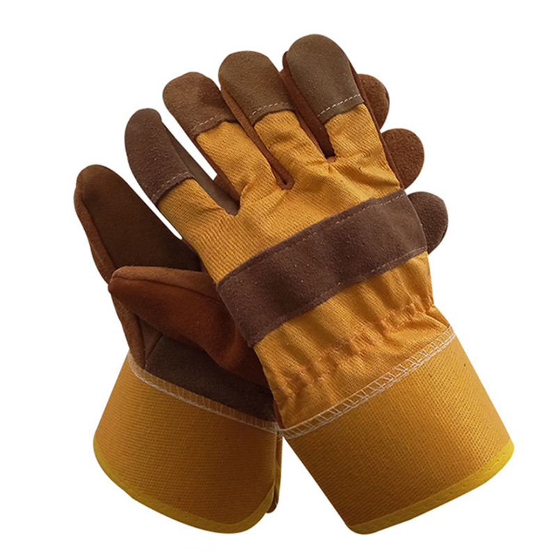 二层牛皮电焊手套劳保防护短皮牛仔布黄布司机焊工手套