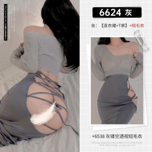 霏慕后背挖空交叉绑带连衣裙小胸包臀裙情趣内衣性感制服午夜魅力女式情趣睡衣6624