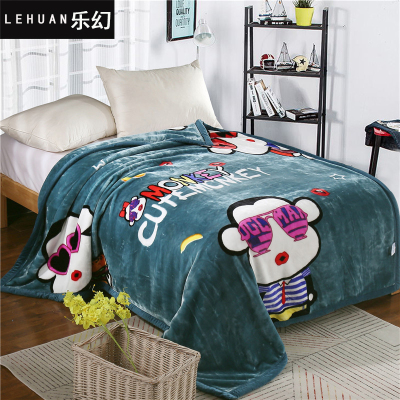乐幻(LEHUAN)家纺双层加厚大版花儿童毛毯卡通动漫学生毯子盖毯午睡毛毯单人毯眼镜猴深绿YP150*200cm加厚4斤/超柔双层-