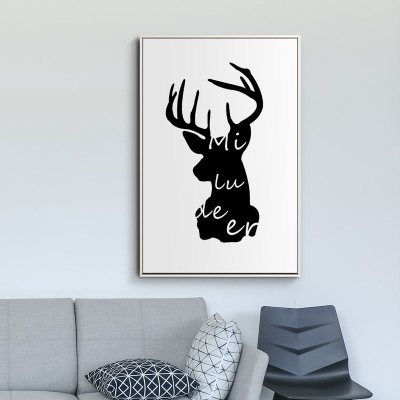 北欧客厅装饰画组合黑白麋鹿餐厅现代简约创意沙发背景墙面壁挂画 c款