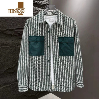 YANXU秋季新款条纹拼色潮流百搭休闲外套男士时尚简约情侣长袖衬衣夹克