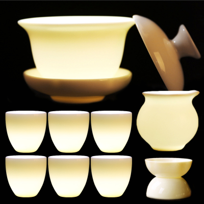 MULTIPOTENT中国白瓷羊脂玉 如脂玉 整套功夫茶具 雅韵杯套装9头精美伴手礼盒