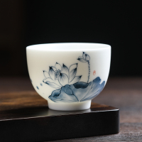MULTIPOTENT主人杯功夫茶杯手绘陶瓷蓝莲花花草钟杯薄胎瓷品茗杯