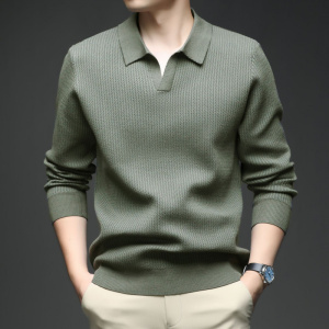 秋冬新款剪刀领毛衣男士宽松通勤休闲保暖打底针织衫男