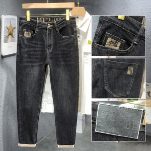 国潮刺绣韩版牛仔裤男春秋舒适百搭修身小直筒裤男士Trousers