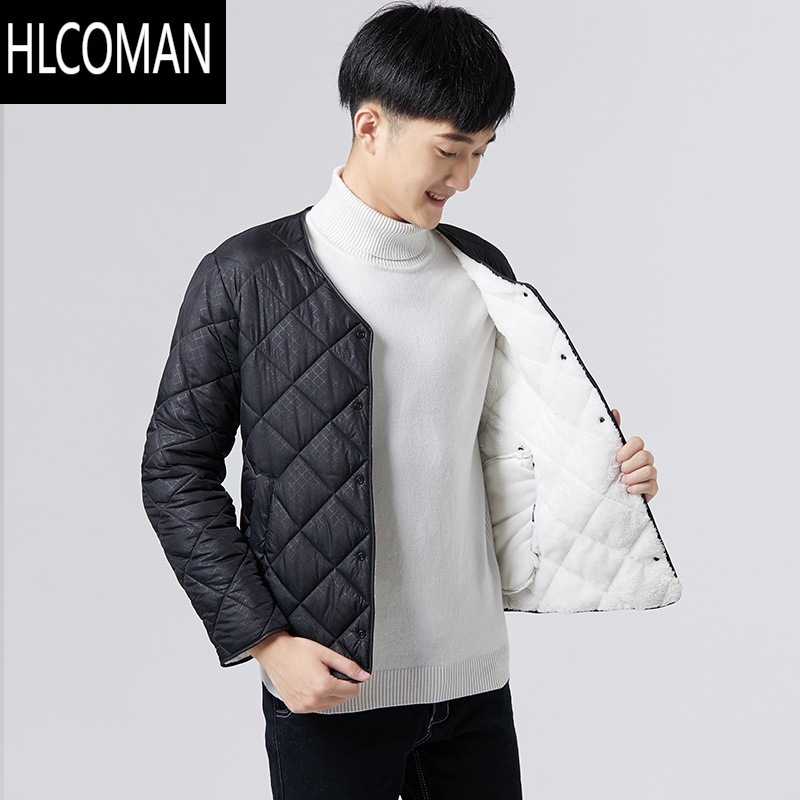hlcoman冬季棉衣男短款小棉袄内穿羔绒打底加绒加厚长袖中老年p暖内胆