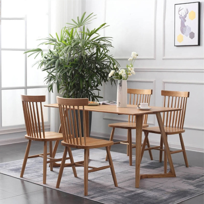 餐桌椅组合现代简约家用小户型符象z全实木拐腿白橡木长方形饭桌子