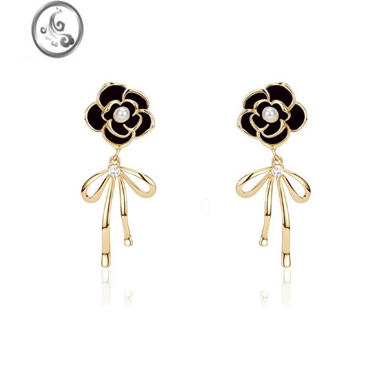 JiMi山茶花蝴蝶结三角耳夹女生长款气质轻奢高级感小众独特无耳洞耳饰