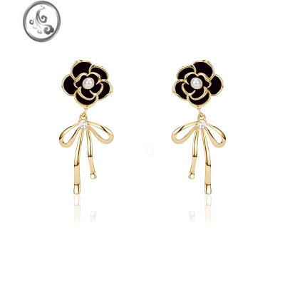 JiMi山茶花蝴蝶结三角耳夹女生长款气质轻奢高级感小众独特无耳洞耳饰