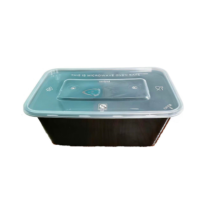 老房太太1000ml一次性餐盒 L907 方黑底带盖300套/箱