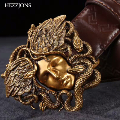 赫泽琼斯HEZZJONES新品美人头皮带纯牛皮真皮裤腰带纯铜板扣皮带时尚青年百搭腰带