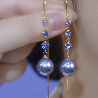长款紫色珍珠流苏耳线轻奢高级感耳坠2025年新款潮气质显瘦耳饰品送女朋友老婆情人节七夕生日礼物