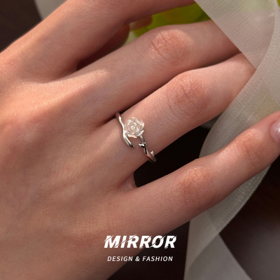 925纯银玫瑰花枝戒指女指环尾戒时尚高级感轻奢个性小众新送女朋友老婆情人节七夕生日礼物