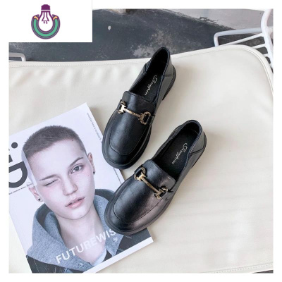 FISHBASKET丽姿妮女鞋秋季单鞋女平底皮马衔扣乐福鞋女懒人一脚蹬皮鞋英伦休闲鞋