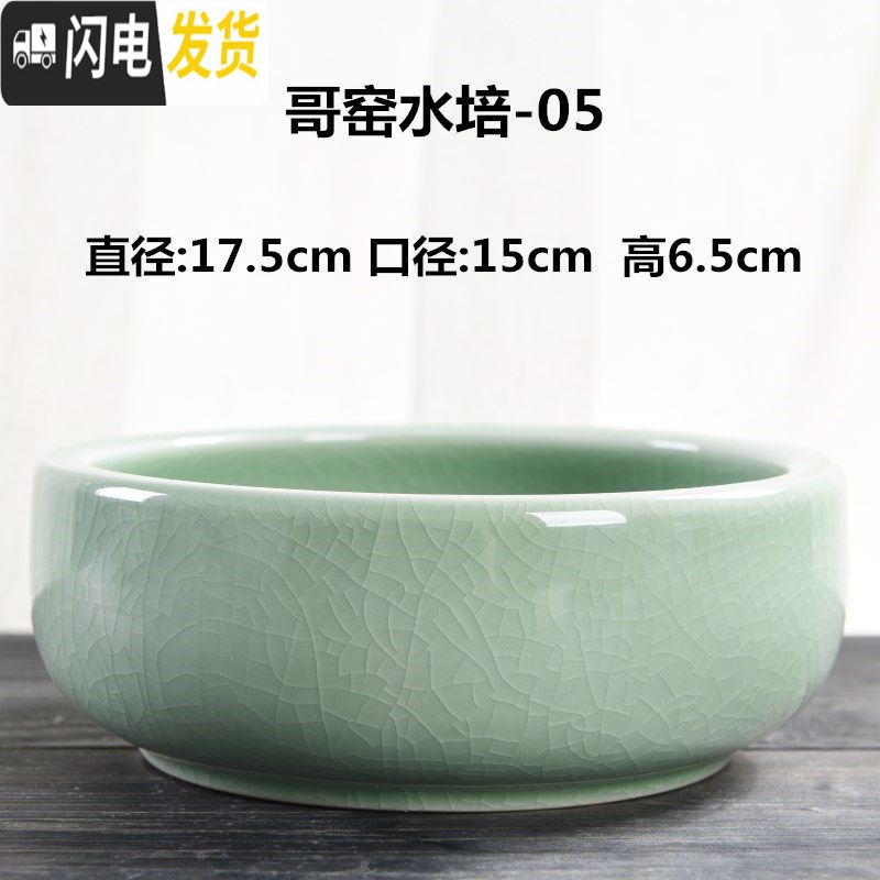 三维工匠一叶莲铜钱花盆水仙花睡莲碗莲无孔陶瓷大水培多肉水养 哥窑水培花盆-05 大花盆容器