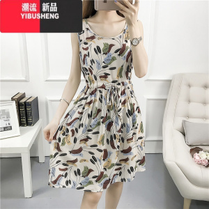 YIBUSHENG好棉绸连衣裙女天外穿无袖背心裙小个子年轻款收腰女式碎花裙子