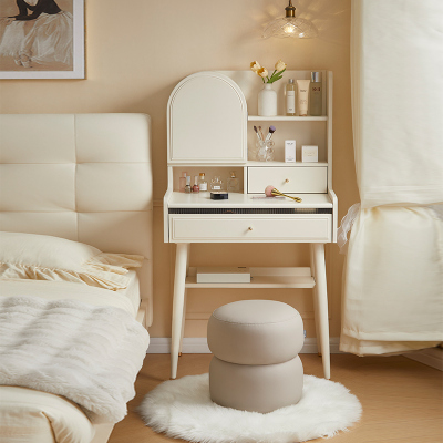 全友家居奶油风梳妆台置物架实木脚小户型卧室床边收纳桌化妆台