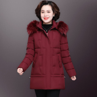 迪鲁奥(DILUAO)中老年棉衣女中长款连帽外套服冬季妈妈装宽松大码加厚棉袄品牌女装
