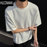 HLCOMAN黑色肌理感提花短袖t恤男士夏季2025年新款美式潮牌高街休闲半袖