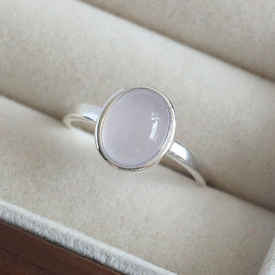 S925纯银粉色椭圆玉髓开口戒指女小众轻奢简约食指戒招桃花饰品潮送女朋友老婆情人节七夕生日礼物