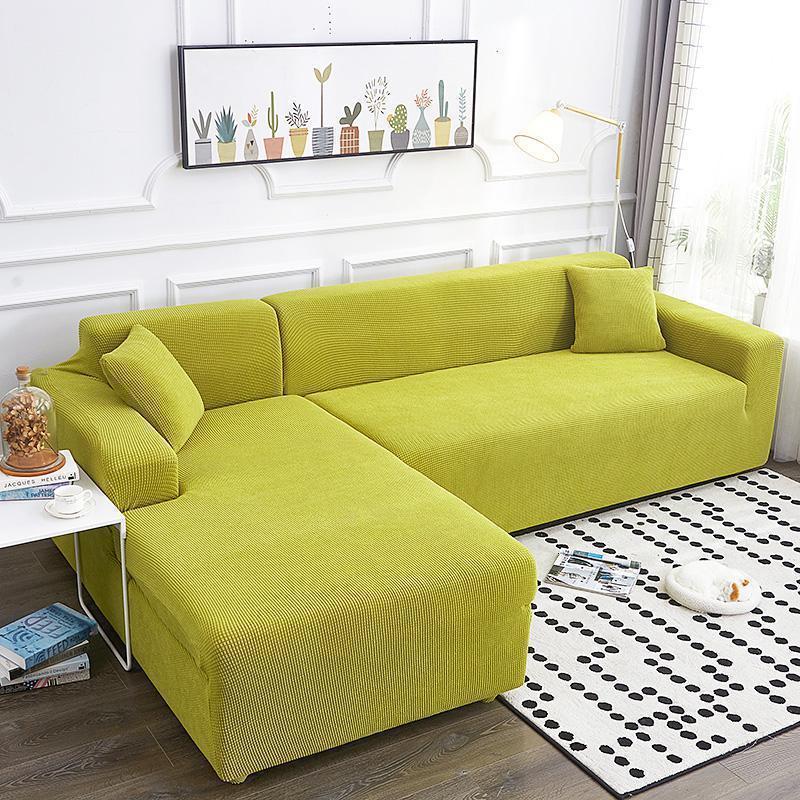 全包弹力通用组合型萬能懒人沙发套四季沙发垫巾全盖沙发套罩一套 翠绿黄 L[三人长190-230cm以内]
