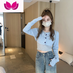 七斓la妹时髦套装女超短款长袖开衫内搭无袖工字背心叠穿套春