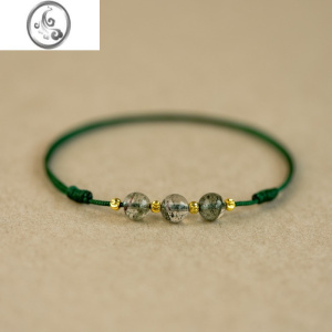 JiMi时尚绿幽灵水晶脚链好运女红绳珠简约手工编礼物