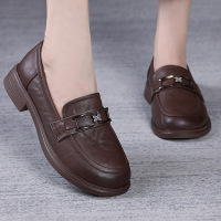 真皮复古粗跟乐福鞋女25秋季新款简约舒适百搭一脚蹬英伦四季单鞋