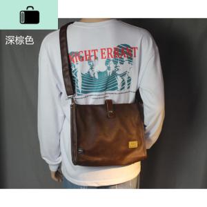 复古男包潮包休闲男士单肩包包斜挎包潮牌韩版软皮邮差包斜跨背包NEW LAKE男士斜挎包