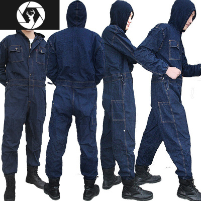 HongZun牛仔反光条连体工作服套装男电焊工喷漆汽机修防尘工装长袖劳保服工装制服