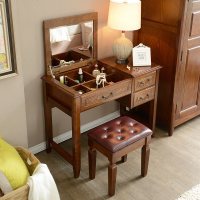 美式梳妆台卧室翻盖实木多功能小户型妆柜现代简易书桌化妆台一体