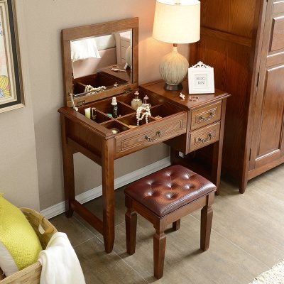 美式梳妆台卧室翻盖实木多功能小户型妆柜现代简易书桌化妆台一体