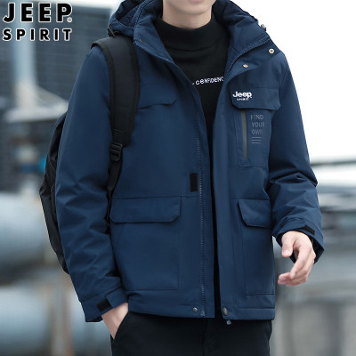 JEEP SPIRIT棉衣男冬季加绒加棉加厚棉服保暖可脱卸帽中老年男装