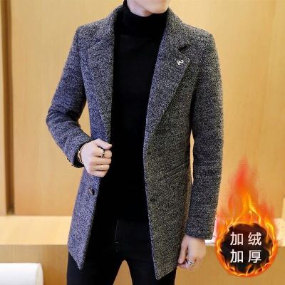 SUNTEK风衣男中长款学生韩版修身秋冬季加绒加厚呢子大衣帅气男士外套男风衣