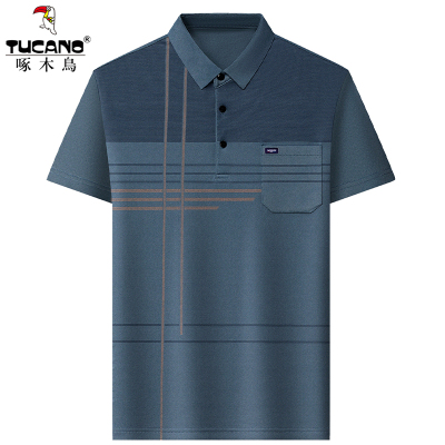 啄木鸟中老年爸爸夏装T恤短袖翻领上衣真口袋男士POLO衫夏季新款