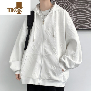 YANXU压花开衫卫衣男款美式潮牌连帽夹克男生情侣休闲秋装上衣外套