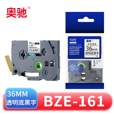 奥驰 标签色带BZe-161 36mm透明底黑字 个