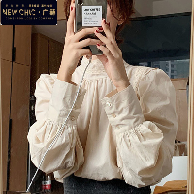 广赫蕾丝衬衫女设计感小众复古港味法式长袖气质简约上衣女2021早春季衬衫