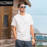 HLCOMAN 凉感冰丝 短袖T恤男2025夏季新款科技冰感棉刺绣圆领上衣