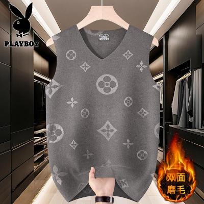 花花公子新款领德绒压花背心冬季保暖内衣男士磨毛弹力紧身打底上衣
