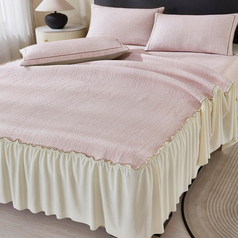 公主风夏季凉感花边冰丝席三件套轻奢床裙款可机洗空调冰豆豆凉席