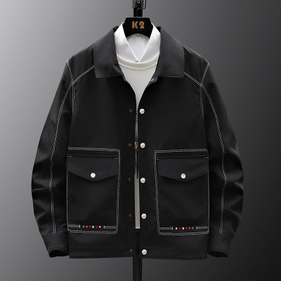男装新款春秋季纯色翻领男夹克休闲青年痞帅工装上衣潮流男士外套
