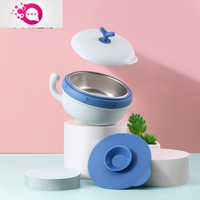 敬平宝宝注水保温碗不锈钢婴幼儿吃饭防摔防烫儿童餐具套餐辅食碗316L保温碗-戈里蓝（可拆分成三碗）