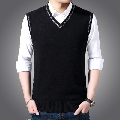 罗曼阿玛尼男装针织衫官方旗舰店2021春新款品牌男士针织羊毛背心中青年马甲无袖V领休闲上衣男装B342-1679