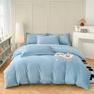 彼加曼 BGM-T2539全工艺加厚牛奶绒刺绣四件套-雪兰(被套200*230cm)